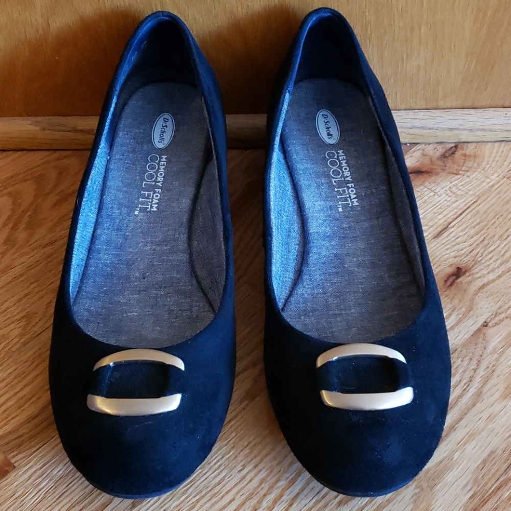 Dr. Scholl's black velvet flats with brushed gold